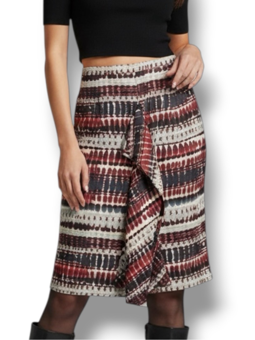 Oscar de la Renta Fall 2009 Archive Silk Ikat Draped Ruffle Pencil Skirt 2